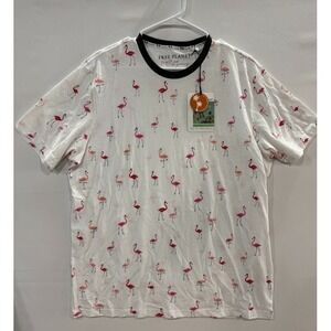 Men's T-Shirt Free Planet XL Fun Flamingo Prints White Short Sleeve Stretch NWT